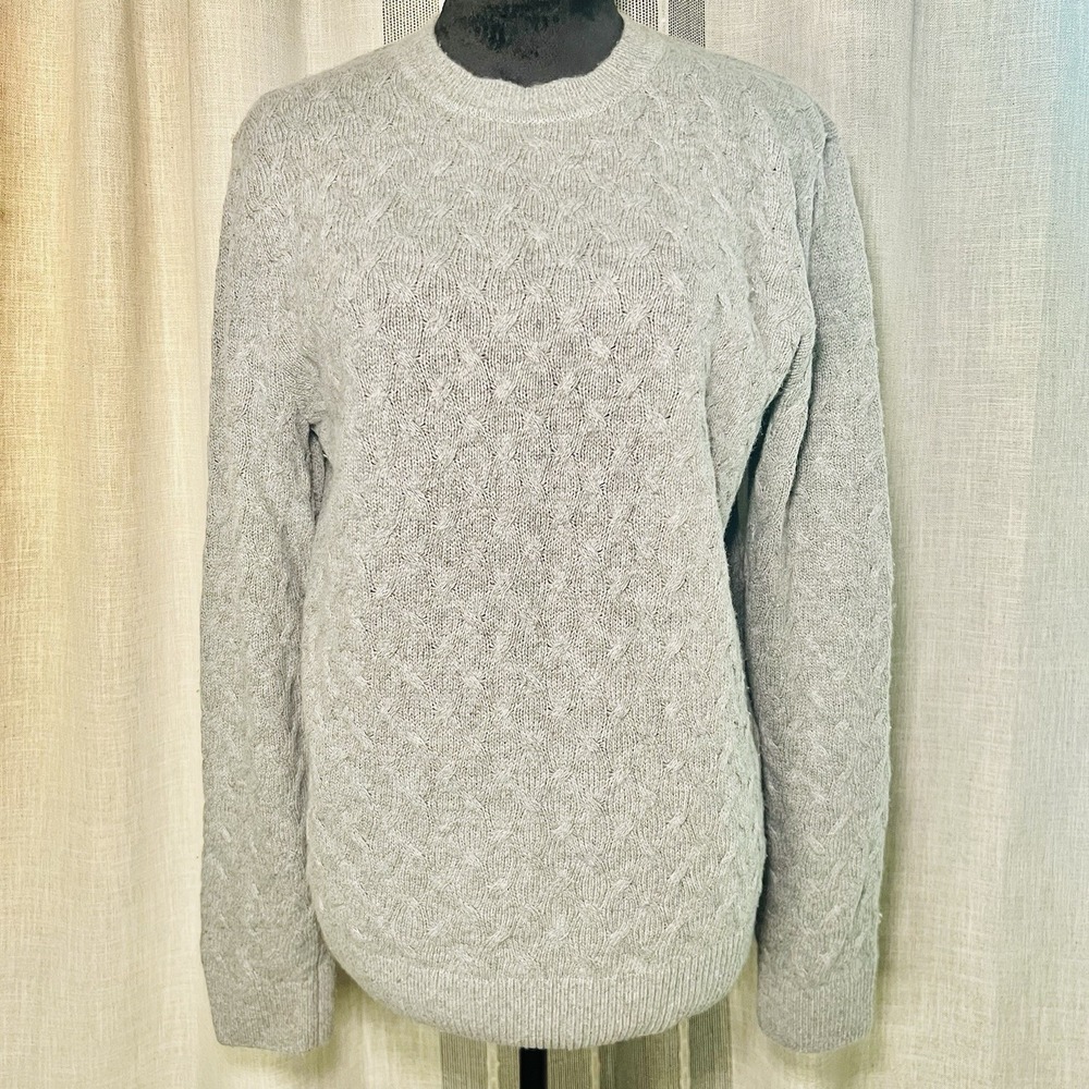 Abercrombie & Fitch Cable Knit Sweater Men's Medium Gray Wool Blend Crew Neck